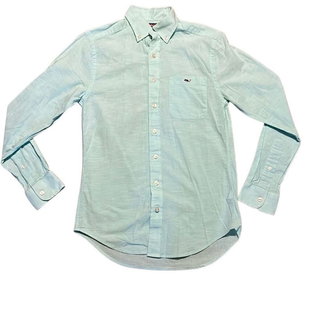 Vineyard Vines Men’s XS Mint Green Linen Slim Fit Tucker Long Sleeve Button Down